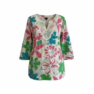 Talbots Anguilla Floral Popover Blouse Womens XL Spring Lightweight Preppy EUC
